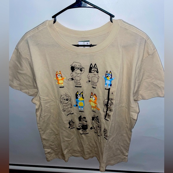 Bluey Extra Large Xl Mens Cream Graphic T-Shirt with Cartoon Characters - Picture 1 of 4